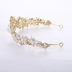 Vintage Golden Crystal Faux Pearl Rhinestone Tiara Wedding Jewelry