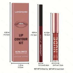 LANGMANNI Lipgloss Lipliner Set Long Lasting Waterproof Liquid Lipstick