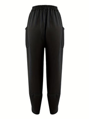 Patched Pockets Solid Pants Casual Pants For Spring & Summer
