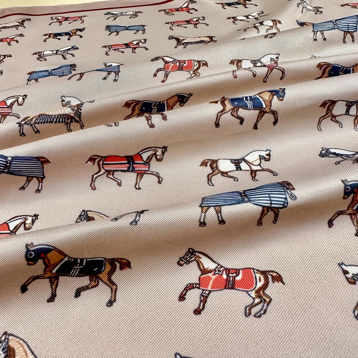 Yellow Horse Pattern Satin Square Scarf Head Wraps Neckerchief For Women