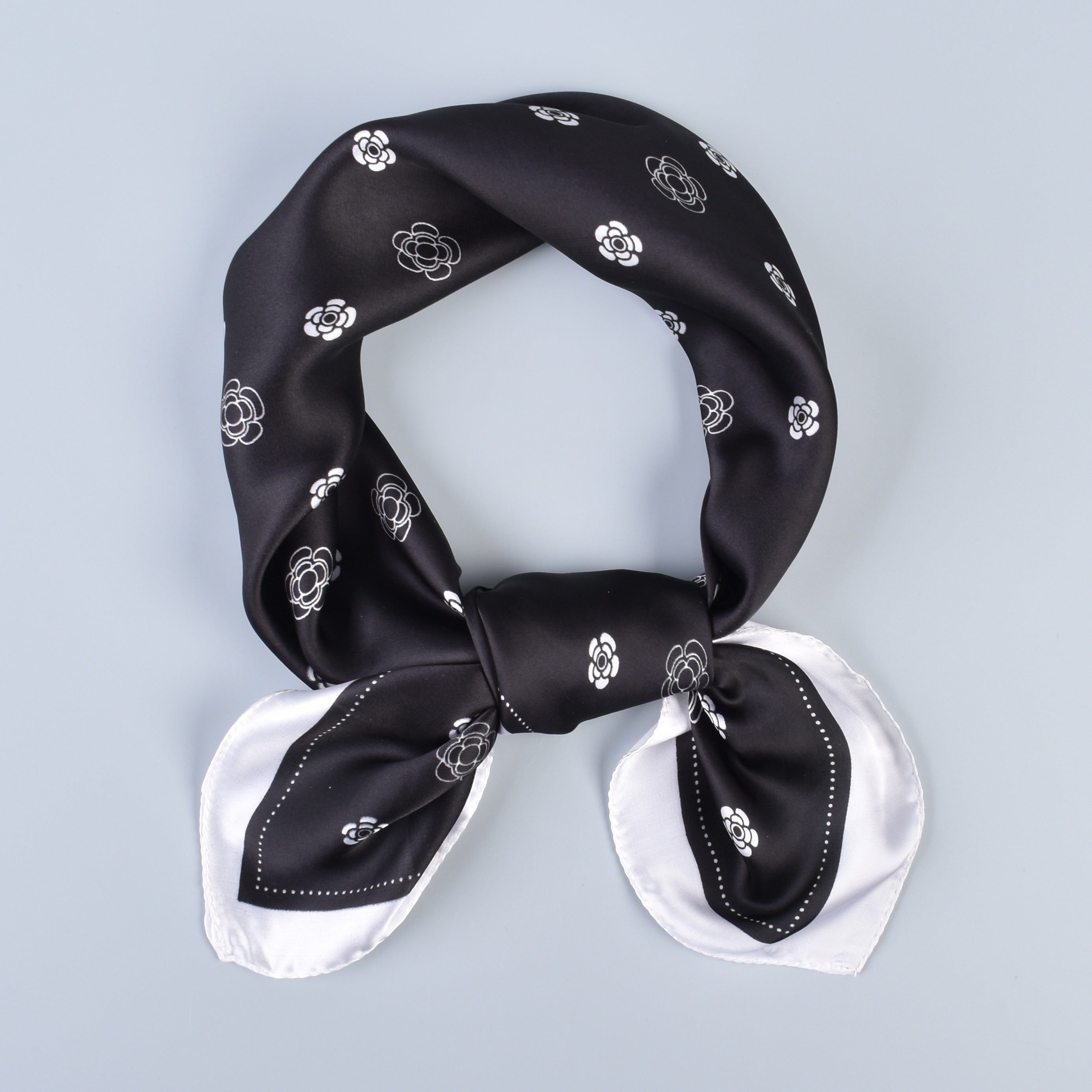 Camellia Printed Bandana Classic Square Scarf Satin Neckerchief Silk