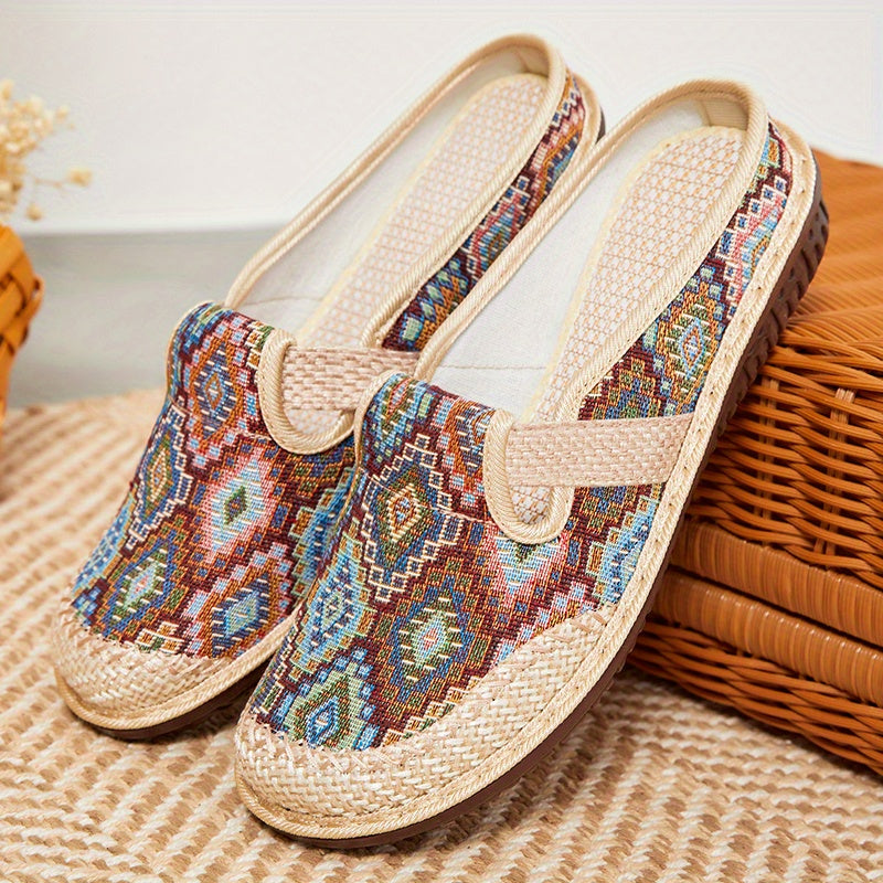 Women's Bohemian Embroidered Mule Sneakers Slip On Lightweight Walking Shoes