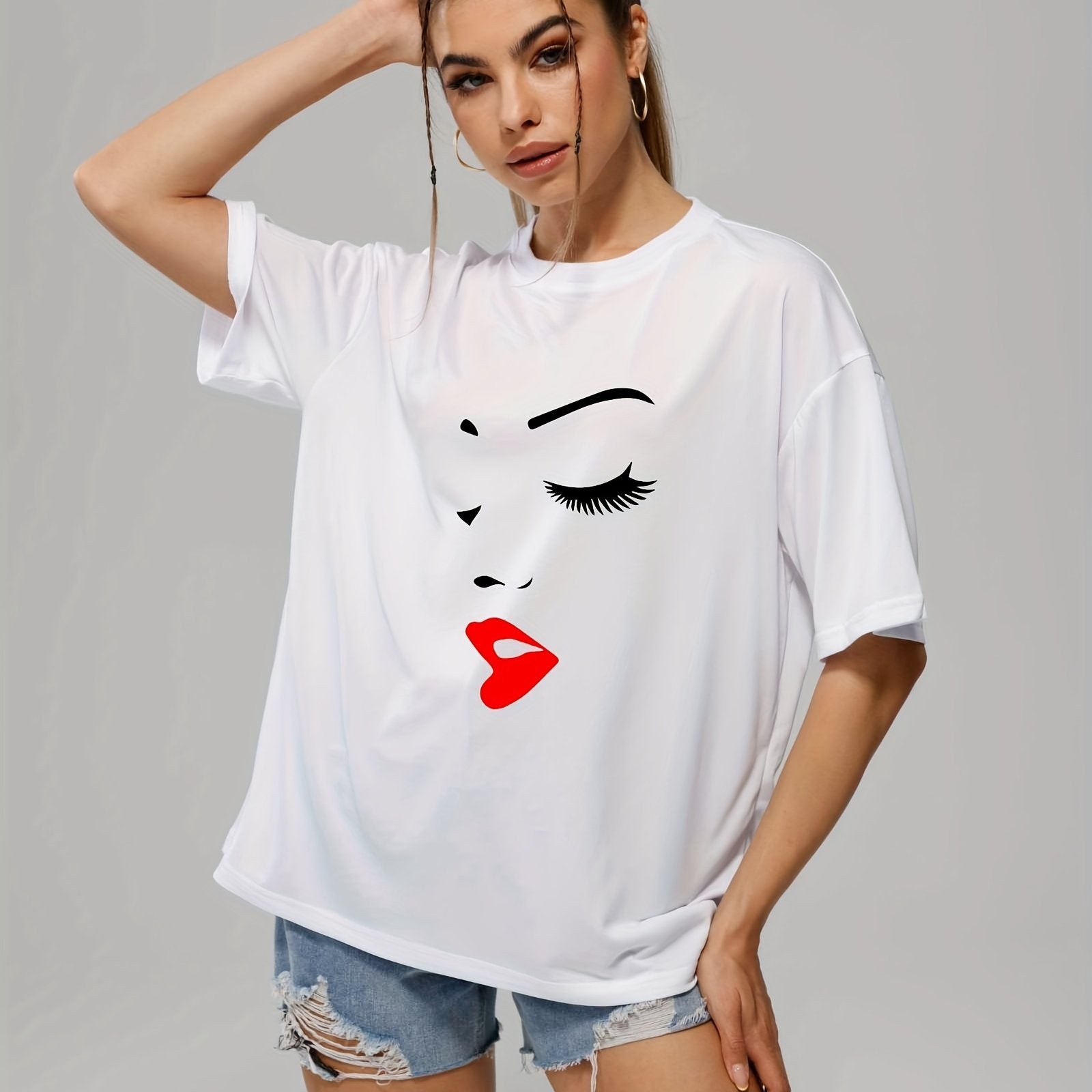Women's Casual Loose Short Sleeve T-Shirt Crew Neck Solid Tee Summer Tops