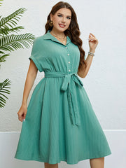 Ribbed Button Up Bat Sleeve Shirt Dress