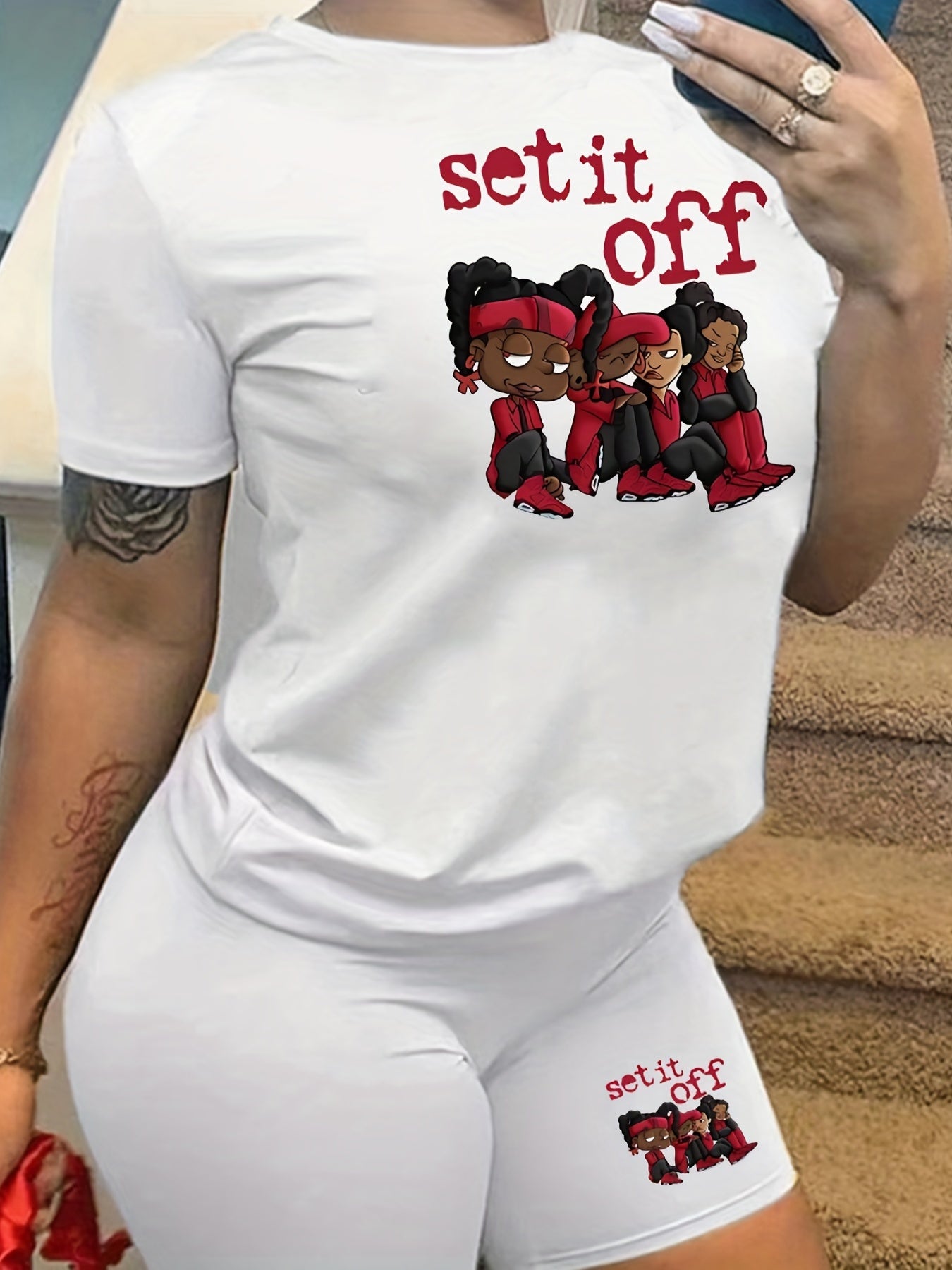 Set It Off Casual Two Piece Set Crew Neck Tee & Summer Shorts