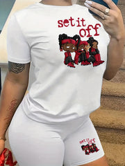Set It Off Casual Two Piece Set Crew Neck Tee & Summer Shorts