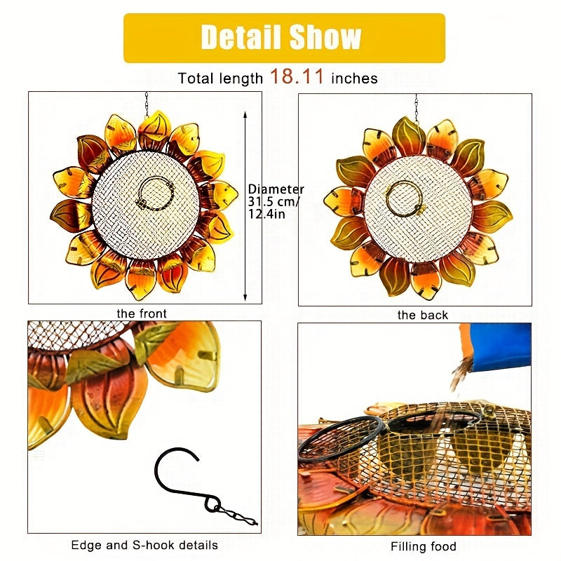 Metal Sunflower Bird Feeder Outdoor Decoration Hanging Garden Decor