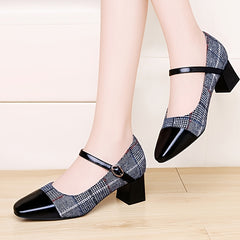 Women's Chunky Heel Buckle Strap Square Toe Shoes