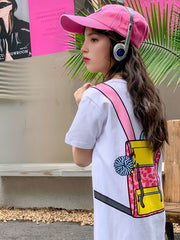 Girl's Backpack Pattern Dress Casual Cotton Short Sleeve Loose Dress