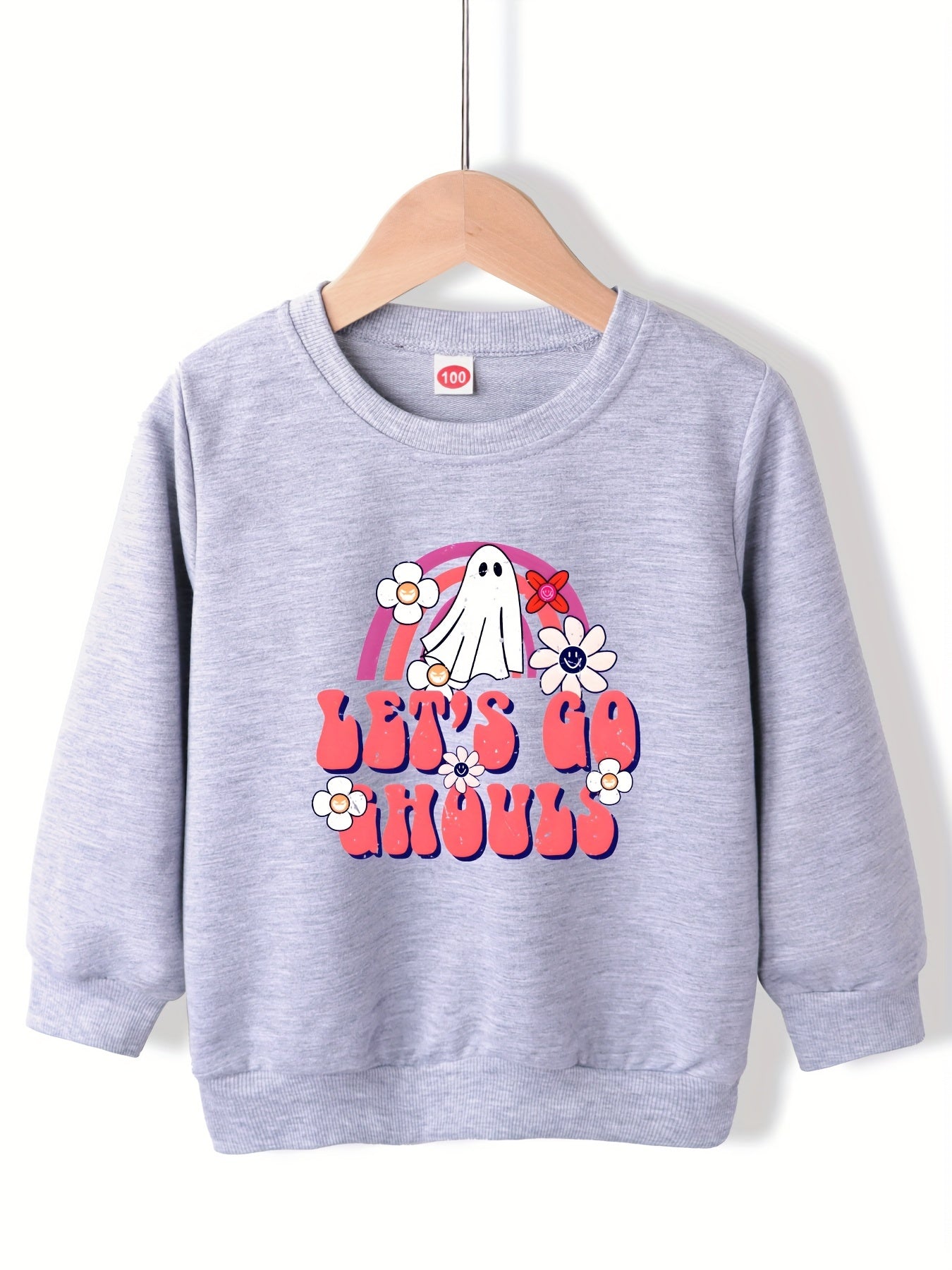 Girls' Floral Ghost Pattern Sweatshirt - Halloween Party Top