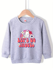 Girls' Floral Ghost Pattern Sweatshirt - Halloween Party Top