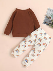 Baby Girl's Ribbed Top & Rainbow Print Pants Set