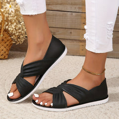 Women's Cross Strap Flat Sandals Casual Slip On Cutout Shoes