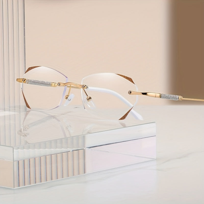 Glitter Rimless Light Blocking Reading Glasses Anti Eyestrain Clear Lens