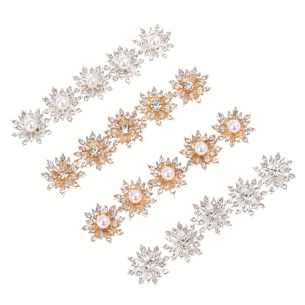 10pcs 16mm Snowflake Buttons Flatback Plating Pearl Buckle Rhinestone Button