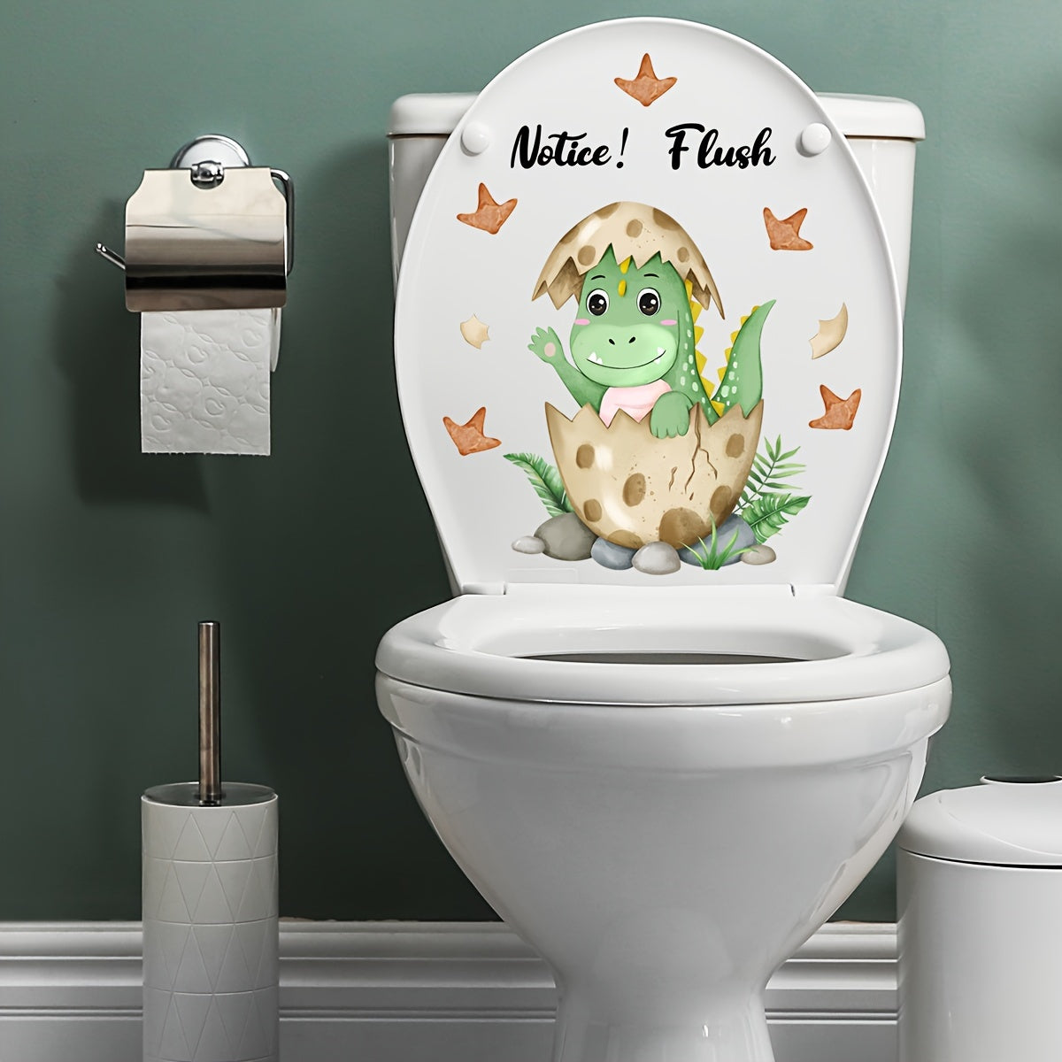 English Flush Cartoon Dinosaur Wall Sticker Bathroom Decoration
