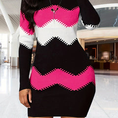 Colorblock Stripe Round Neck Dress