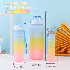 Gradient Water Bottle 3pc Set - Portable Sports Water Cup
