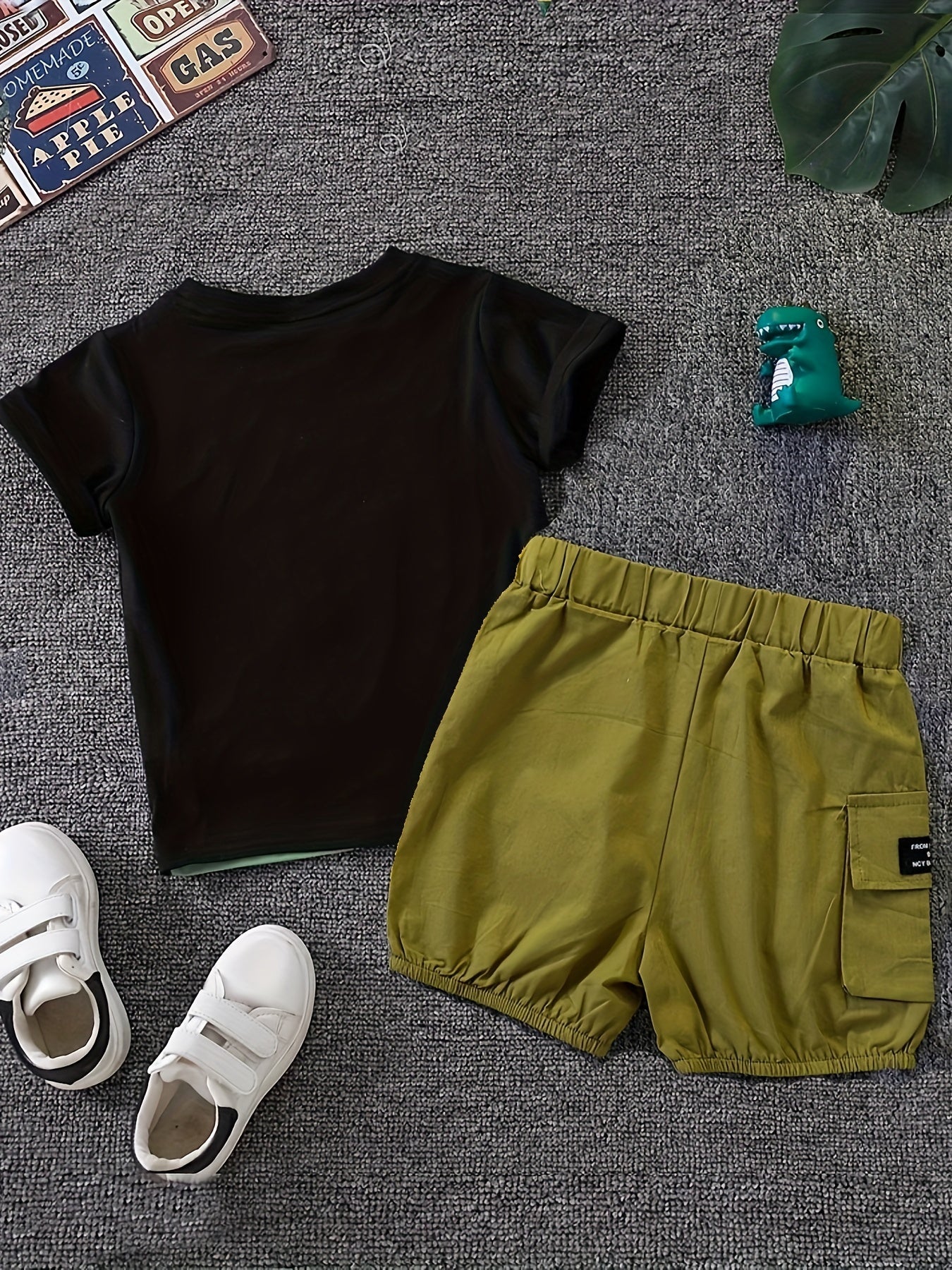 Boys Dino Outfit Cargo Shorts & T shirt Casual Summer Kids Clothes