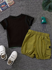 Boys Dino Outfit Cargo Shorts & T shirt Casual Summer Kids Clothes