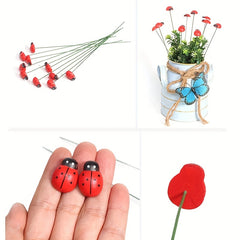 10pcs Wooden Ladybug Garden Decorations Bionic Ladybug Wall Decor