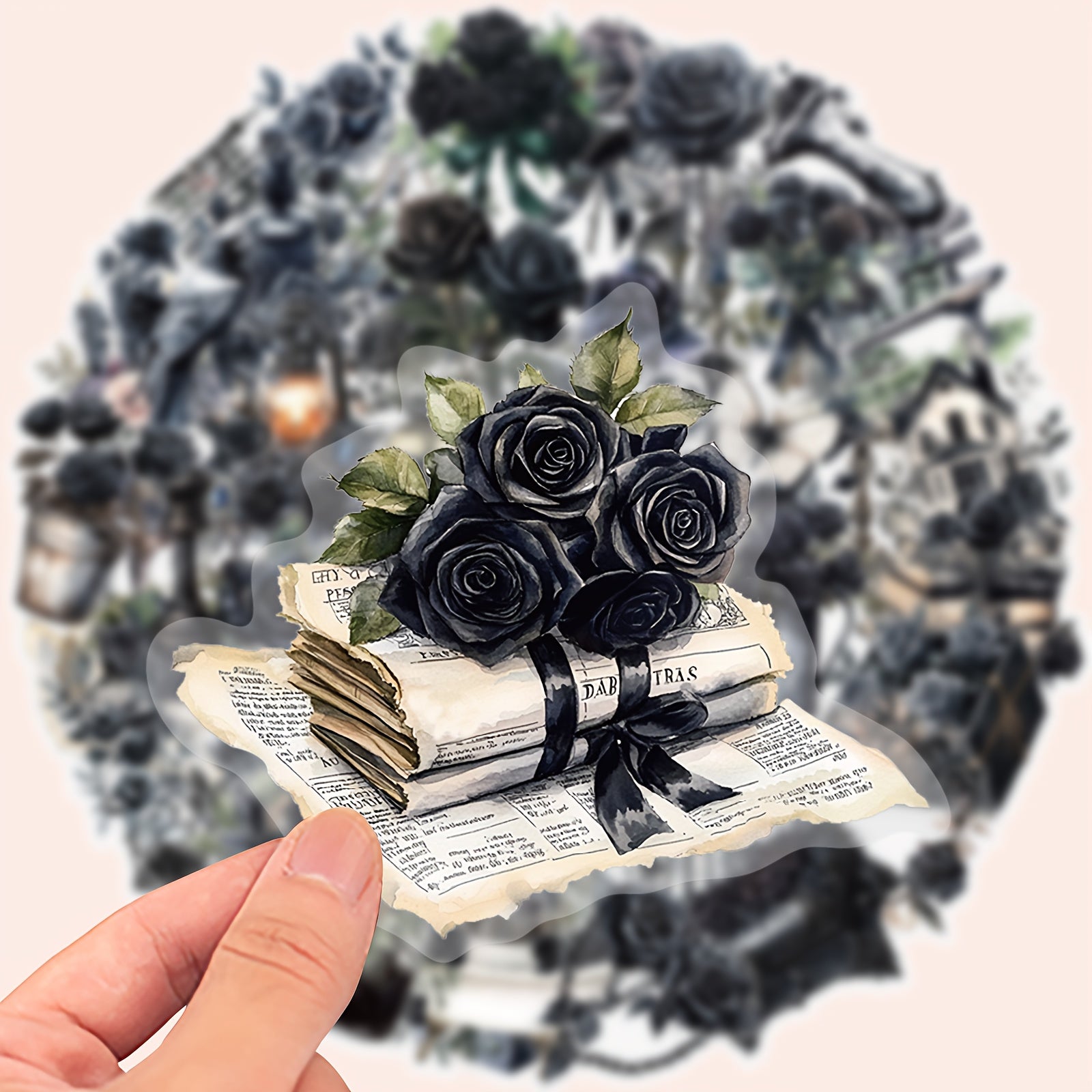 50pcs Rose & Vintage Newspaper Vinyl Stickers Reusable