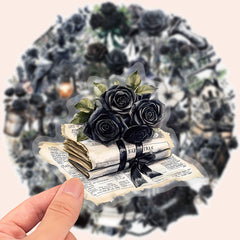 50pcs Rose & Vintage Newspaper Vinyl Stickers Reusable