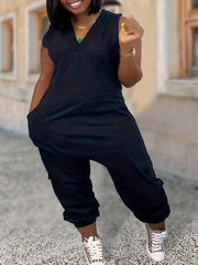 Casual Jumpsuit Women's Solid V Neck Romper With Pockets