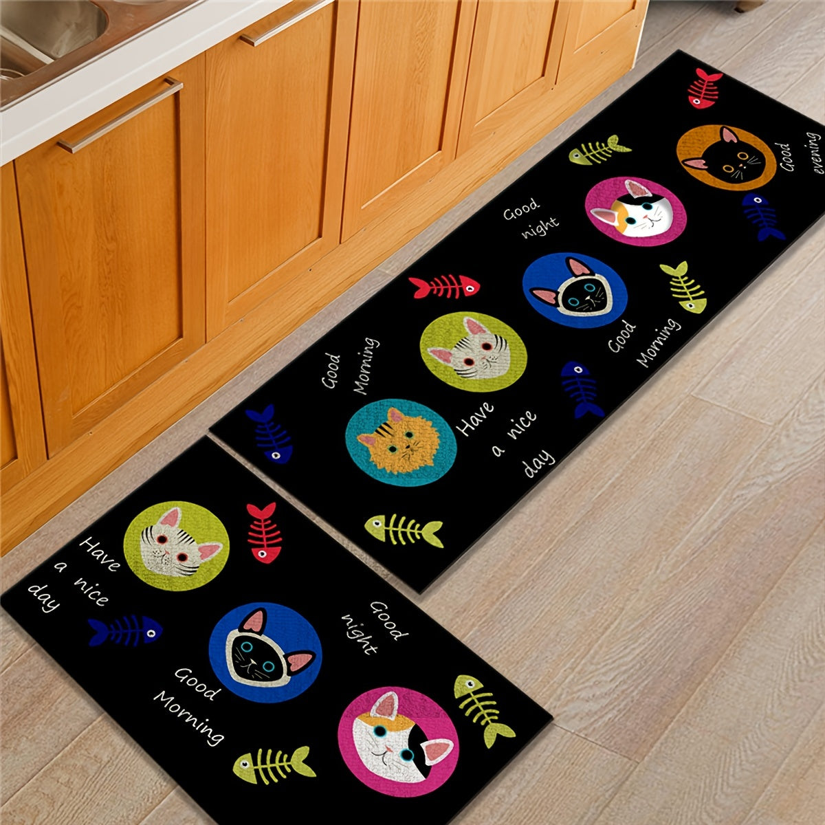 2pcs Kitchen Mat Anti Slip Polyester Carpet Absorbent Bath Mat