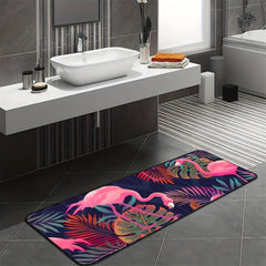 Pink Flamingo Leaf Print Floor Mat Indoor Bathroom Decor