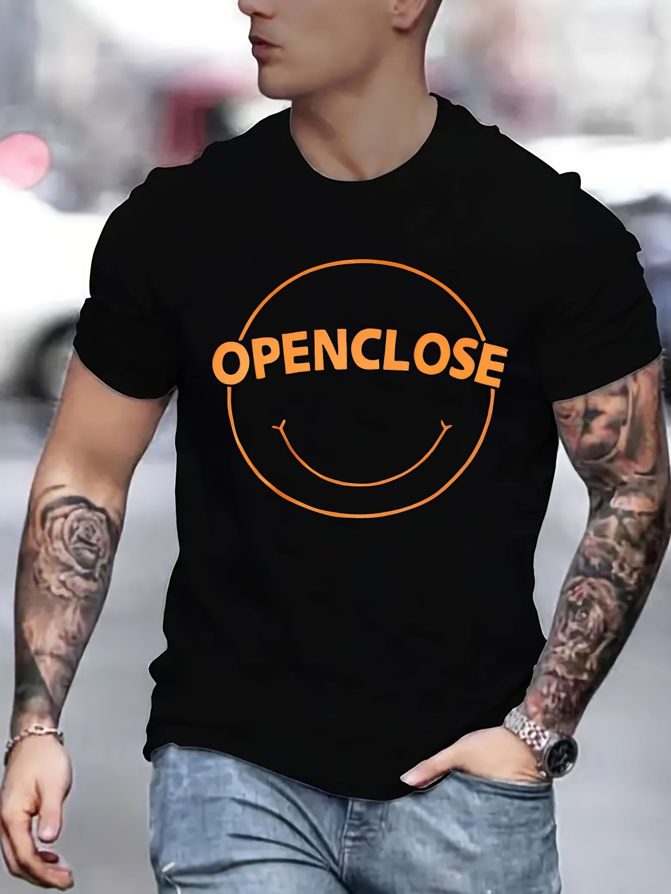 Men's Openclose Print T-shirt for Outdoor Activities