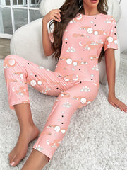 Rainbow Print Pajama Set Short Sleeve Top & Lounge Pants