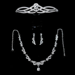 3PCS Wedding Necklace Earrings Crown Set Bridal Jewelry