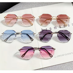 Hexagon Rimless Sunglasses Gradient UV400 Sun Shades for Vacation