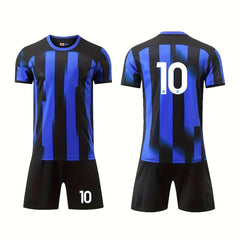 2pcs Boys Striped Sports Football Training Outfit Quick Dry T-shirt