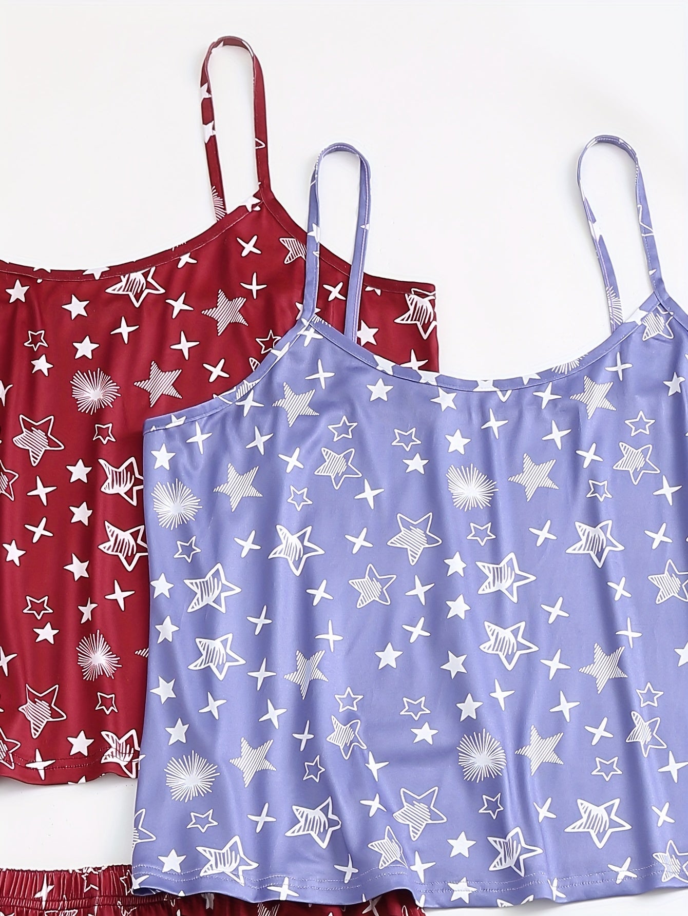 4 Pack Plus Size Pajamas Set Women's Plus Star Print Round Neck High Stretch