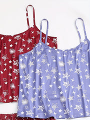 4 Pack Plus Size Pajamas Set Women's Plus Star Print Round Neck High Stretch