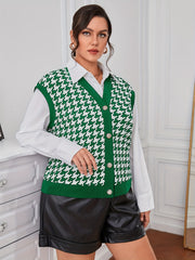 Houndstooth V Neck Knit Vest