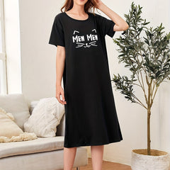 Letter Print Nightdress Crew Neck Short Sleeve Sleep Dress Women's Sleepwear