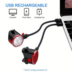 Bike Lights Set Front Rear LED Lamps IPX6 Rechargeable Back Light