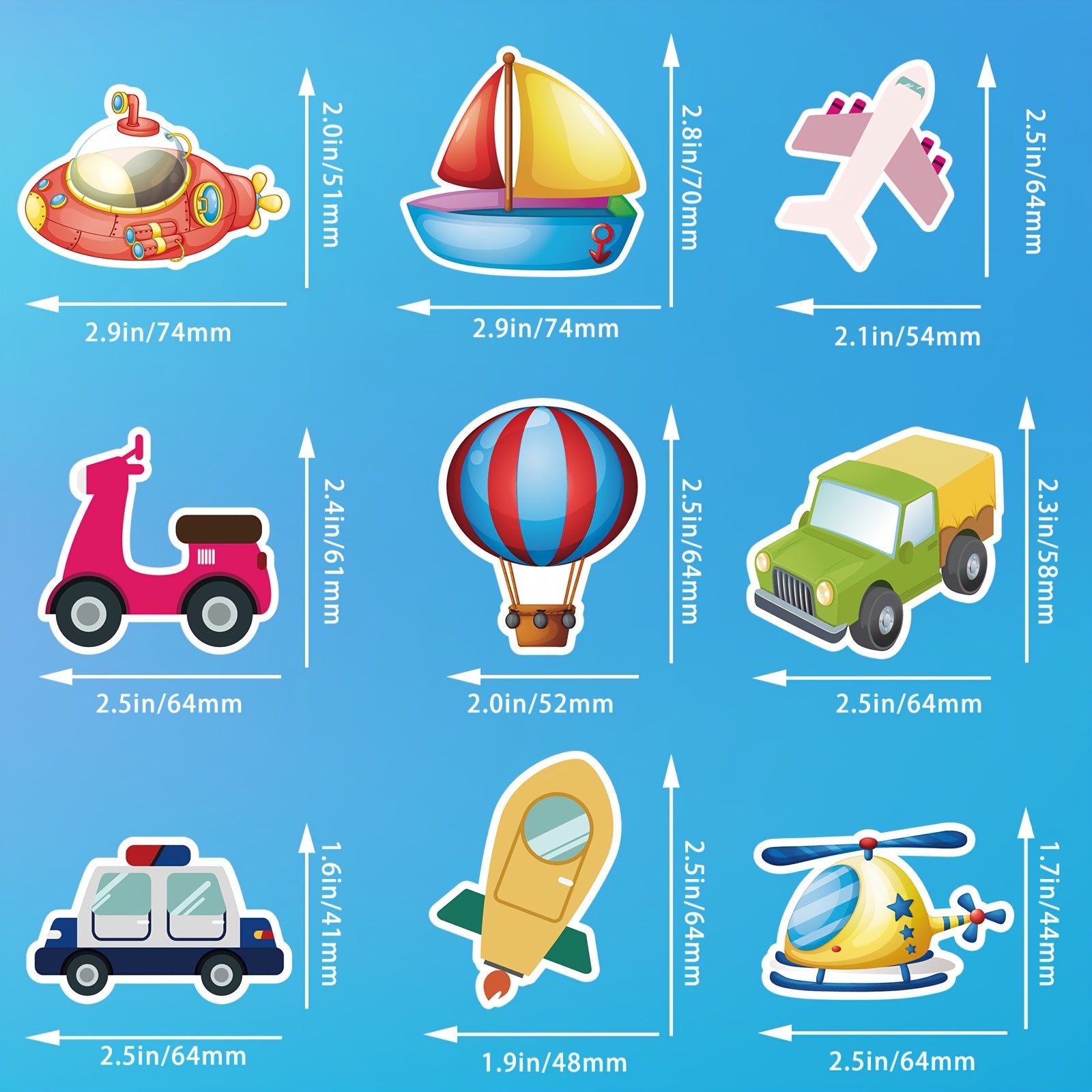 100pcs Cartoon Vehicle Stickers Transportation Decals Waterproof Decorations