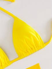 Yellow Bikini Set Halter Neck Tie Back High Cut Swimsuit Cover Up