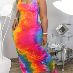 Plus Size Tie Dye Tank Maxi Bodycon Dress