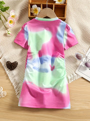 Kid Girls' Tie Dye Print Short Sleeve T Shirt Dress