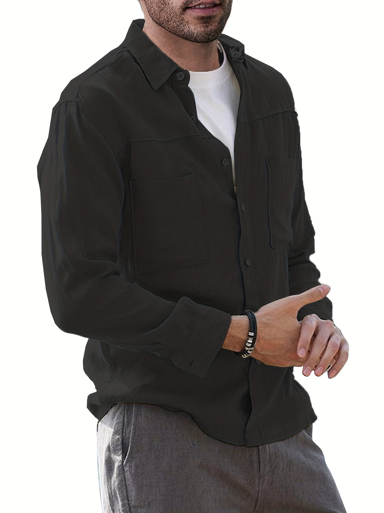 Men's Casual Solid Button Up Long Sleeve Shirt