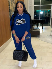 Casual Letter Print Two-piece Set Crew Neck Long Sleeve Tops & Jogger Pants