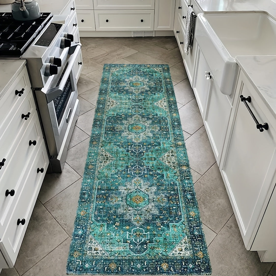 Boho Medallion Laundry Room Rug Runner Non Slip Vintage