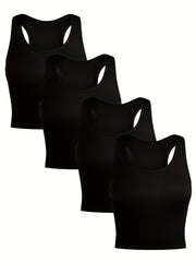4pcs Ribbed Racerback Corset Tank Tops Women's Lingerie