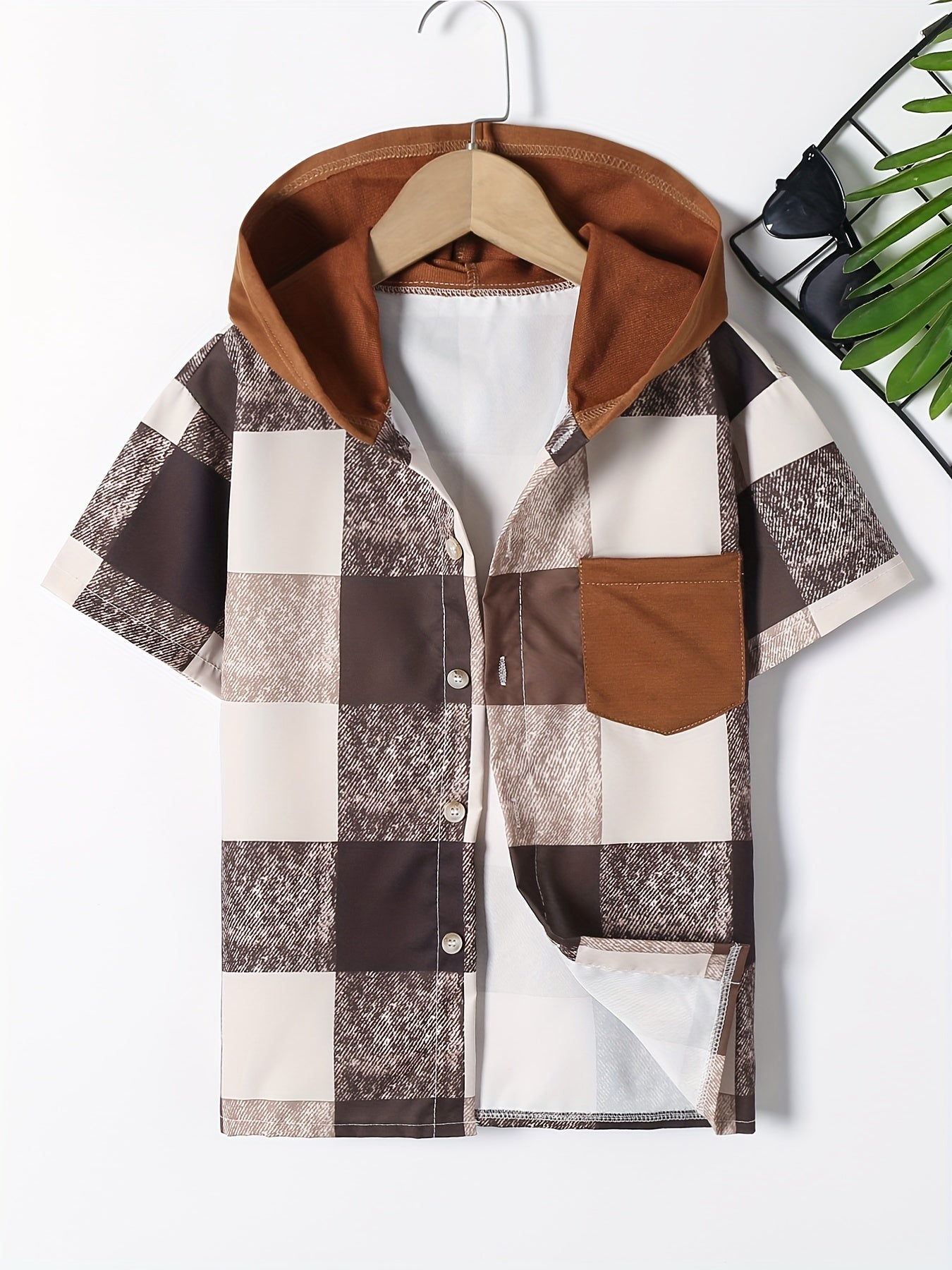 Boys Plaid Hooded Shirt Summer Kids Clothes
