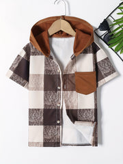 Boys Plaid Hooded Shirt Summer Kids Clothes